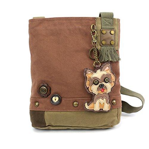 Chala Canvas Crossbody Messenger Bag For Women - Dark Brown With Floral Button, Adjustable Strap