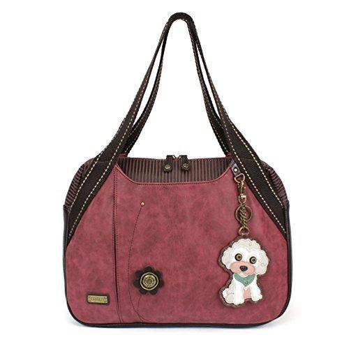 chala バッグ パッチ Chala Large Bowling Tote Bag with coin purse Burgundy (Poodle Burgundy)