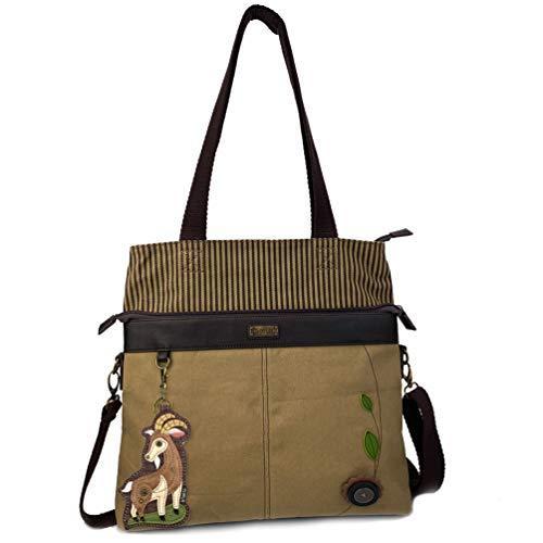 chala バッグ パッチ CHALA Canvas Convertible Stripe Work Tote with Chala Key-Fob in Light Olive (Goat)