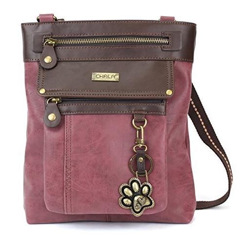 chala バッグ パッチ 916-PPW9PU CHALA GEMINI Crossbody Canvas Gift Messenger Bag Burgundy - Paw Print