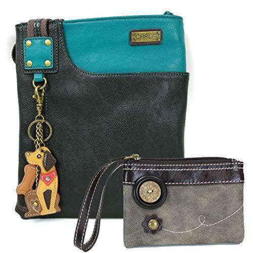 chala バッグ パッチ Chala Double Zip Wallet and Swing Crossbody Messenger Bag Bundle (Teal- Mini Dog + G