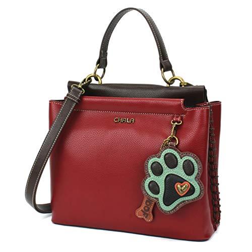 chala バッグ パッチ 848PP9 CHALA Charming Satchel with Adjustable Strap - Paw Print - Burgundy