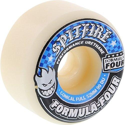 ウィール タイヤ スケボー Spitfire Formula 4 99d Conical 52mm White W/Blue Skateboard Wheels (Set of