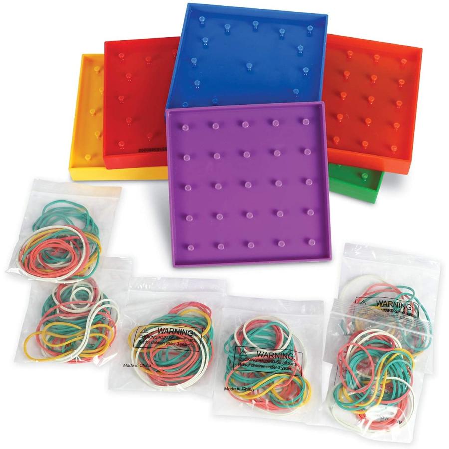 知育玩具 パズル ブロック LER0425 Learning Resources Double-Sided Rainbow Geoboards， 5"， Set of 6_2