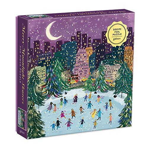 ジグソーパズル 海外製 アメリカ 9780735366725 Galison Merry Moonlight Skaters 500 Piece Foil Puzz