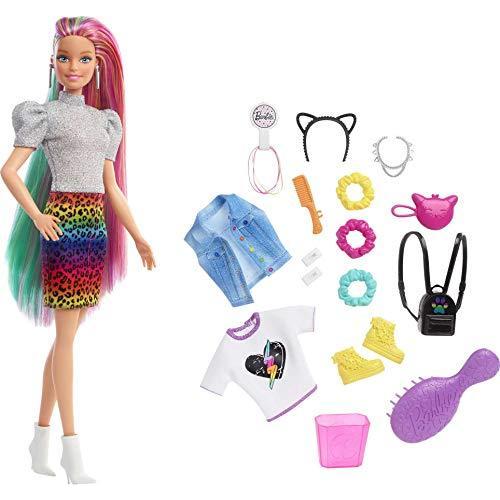 バービー バービー人形 GRN81 Barbie Doll Leopard Rainbow Hair with Color-Change Highlights \u0026 16 Styli