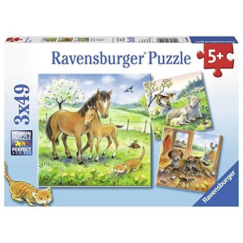 当てもの 外国で製 亜米利加 8029 Ravensburger Cuddle Time 3 x 49 Piece Jigsaw Puzzle Set for パズル-ジグソーパズル-ゲーム、おもちゃ