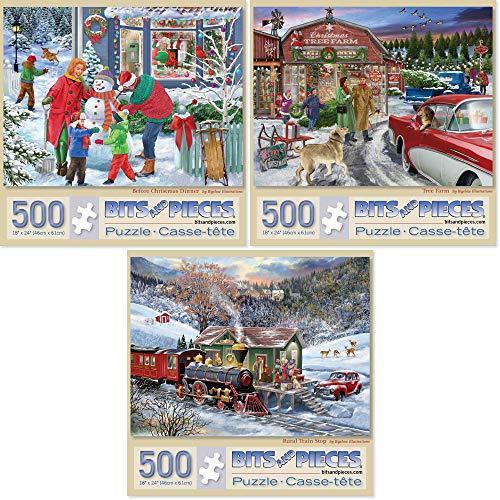 当てもの 外国で製 亜米利加 46860 Bits and Pieces ? Value Set of Three 500 Piece Jigsaw Puz パズル-ゲーム、おもちゃ-ジグソーパズル