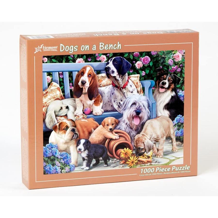 ジグソーパズル 海外製 アメリカ VC149 Vermont Christmas Company Dogs on a Bench Jigsaw Puzzle 100の画像
