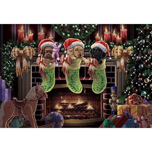 ジグソーパズル 海外製 アメリカ Vermont Christmas Company Stocking Puppies Jigsaw Puzzle - 100 Pi