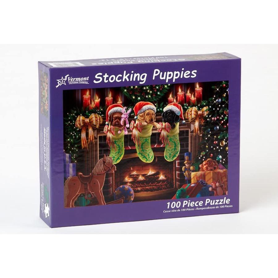 ジグソーパズル 海外製 アメリカ Vermont Christmas Company Stocking Puppies Jigsaw Puzzle - 100 Pi_1
