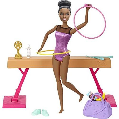 バービー バービー人形 HGD59 Barbie Gymnastics Playset: Brunette Barbie Doll with Twirling Feature, B