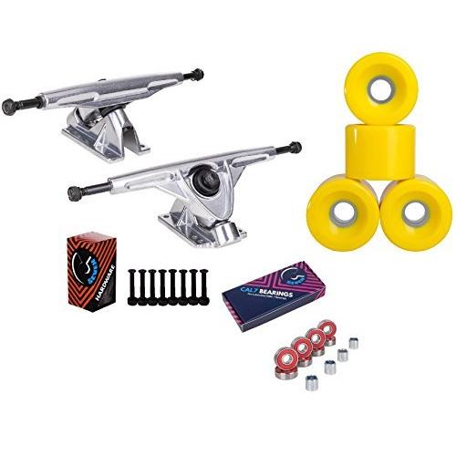 トラック スケボー スケートボード Cal 7 Longboard 10.75\" axle Silver Trucks 70mm Yellow Wheels P"