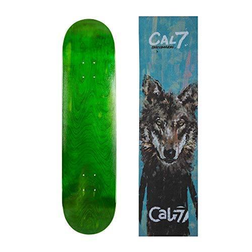 デッキ スケボー スケートボード Cal 7 Green Skateboard Deck with Graphic Grip Tape (Wolf， 7.75 in