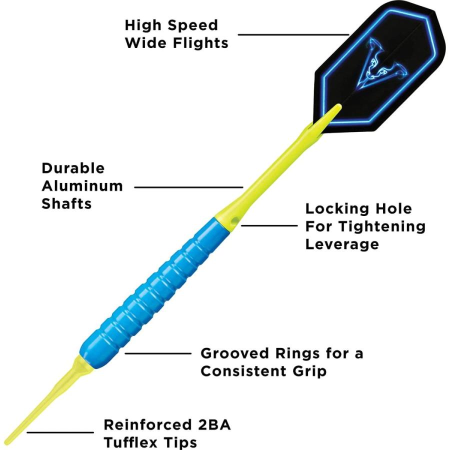 海外輸入品 ダーツ 20-9065 Viper V-Glo Blue 18 Gram Soft Tip Darts, Casemaster Select Black \u0026 2BA Tufflの画像
