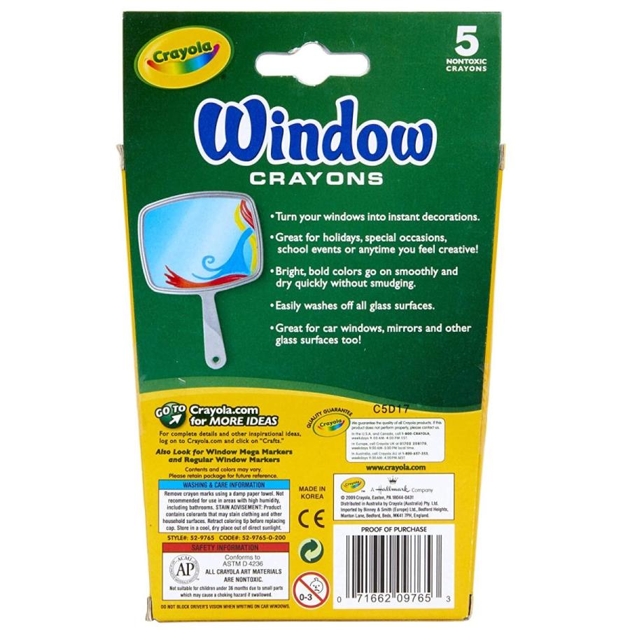 クレヨラ アメリカ 海外輸入 52 9765 Crayola Washable Window Crayons, Assorted 5 countの画像