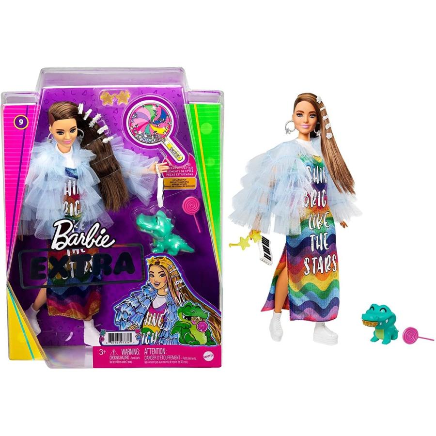 バービー バービー人形 GYJ78 Barbie Extra Doll & Accessories with Long Brunette Hair and Bling Clips