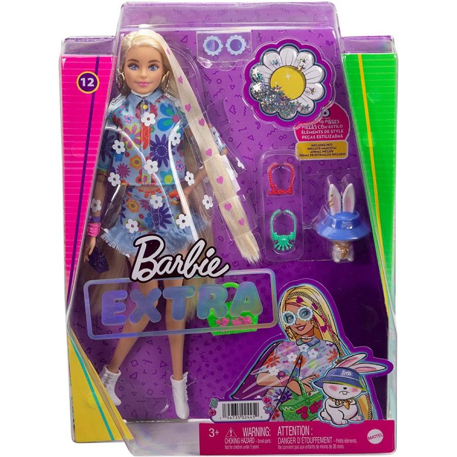 バービー バービー人形 HDJ45 Barbie Extra Doll and Accessories with Extra-Long Blonde Hair Wearing Fl_5