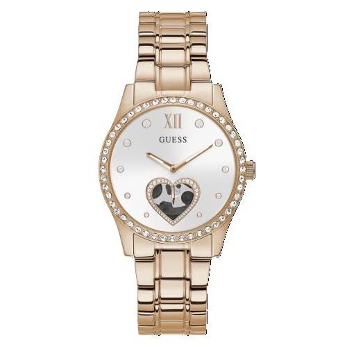 腕時計 ゲス GUESS GW0380L3 GUESS Ladies Trend Heart-Shaped Cut-Thru 38mm Watch ? White Dial Rose Gold-T