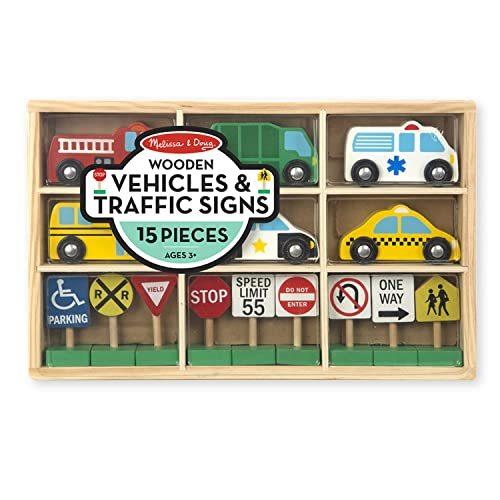 メリッサ&ダグ おもちゃ 知育玩具 3177 Melissa & Doug Wooden Vehicles and Traffic Signs With 6 Car