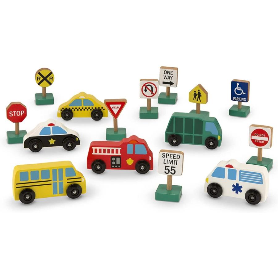 メリッサ&ダグ おもちゃ 知育玩具 3177 Melissa & Doug Wooden Vehicles and Traffic Signs with 6 Car_1