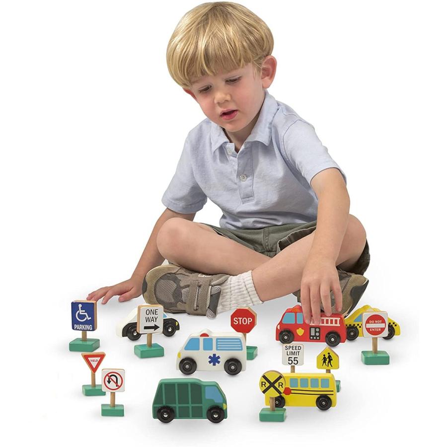 メリッサ&ダグ おもちゃ 知育玩具 3177 Melissa & Doug Wooden Vehicles and Traffic Signs with 6 Car_2