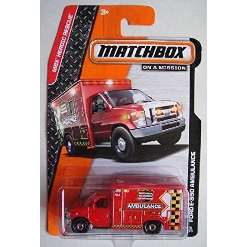 マッチボックス マテル ミニカー BDT65 Matchbox Heroic Rescue Red Ford E-350 Ambulance 75/120
