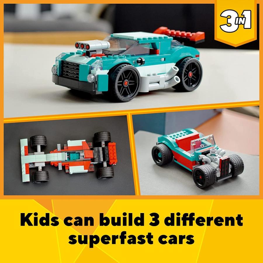 レゴ クリエイター 31127 LEGO Creator 3 in 1 Street Racer Car， Rebuildable Kit Transforms to a Muscle C