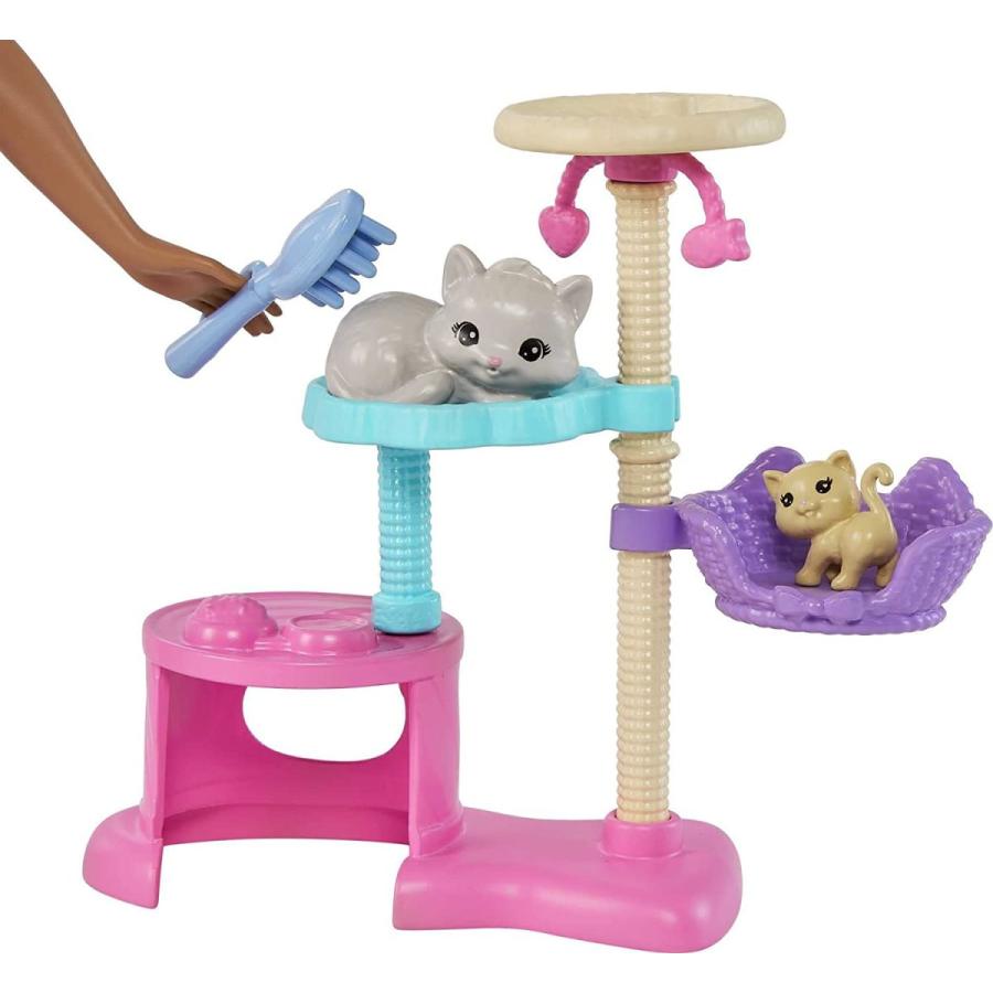 バービー バービー人形 HHB70 Barbie Kitty Condo Doll & Pets， Cat Tree Toy Playset with 5 Kitten Figur_1