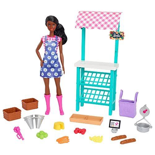 バービー バービー人形 HCN23 Barbie Farmers Market Playset, Barbie Doll (Brunette), Stand, Register,