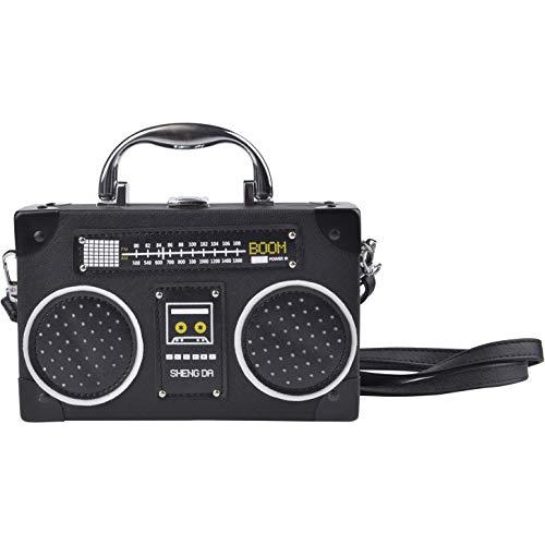 QZUnique ハンドバッグ カバン QZUnique Tape Shaped Shoulder Bag Radio Recorder PU Crossbody Bag Women'
