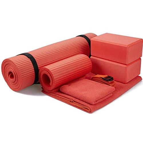ヨガマット フィットネス BFNK-1RD BalanceFrom 7-Piece Yoga Set with 71x24x0.5 Inches Extra Thick Mat