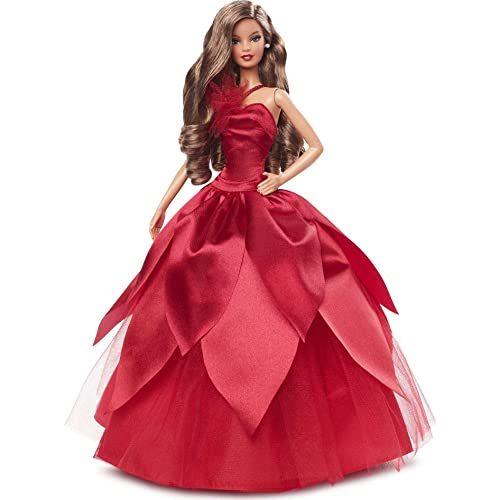 バービー バービー人形 HBY08 Barbie Signature 2022 Holiday Doll, Light-Brown Wavy Hair Wearing Red Po