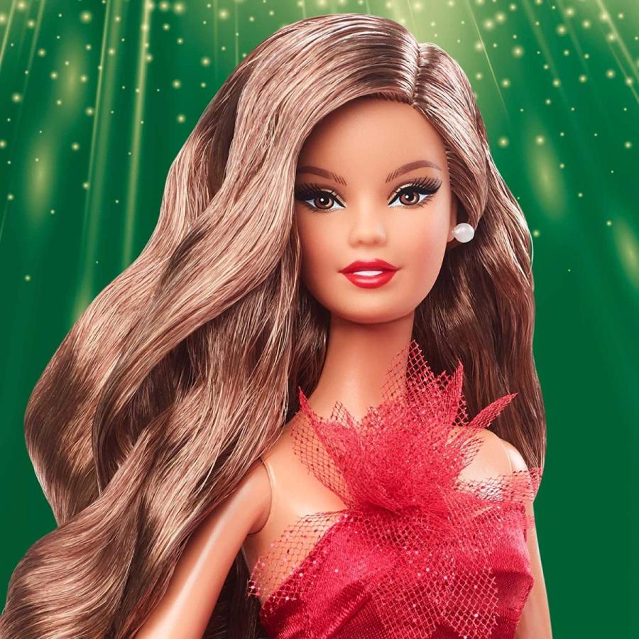 バービー バービー人形 HBY08 Barbie Signature 2022 Holiday Doll， Light-Brown Wavy Hair Wearing Red Po_2