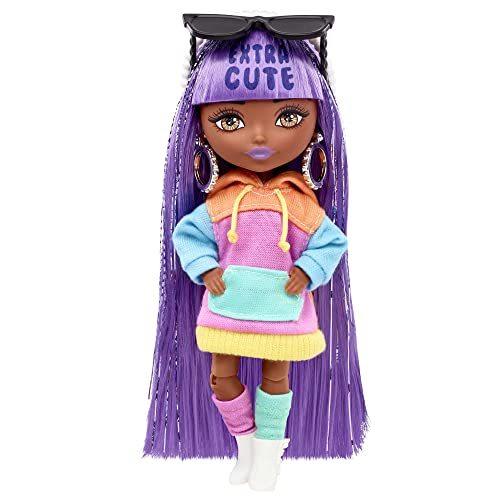 バービー バービー人形 HJK66 Barbie Extra Minis Doll \u0026 Accessories with Purple \u0026 Silver Hair Wearing