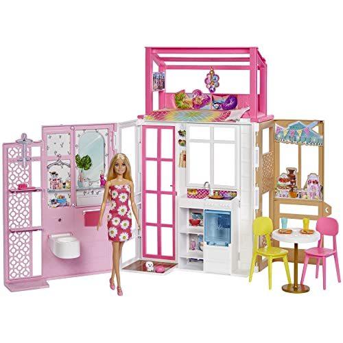 バービー バービー人形 HCD48 Barbie Dollhouse with Doll, 2 Levels & 4 Play Areas, Fully Furnished, 3