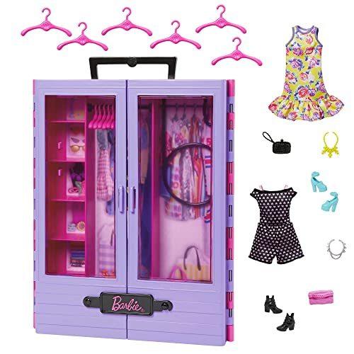 バービー バービー人形 HJL65 Barbie Fashionistas Ultimate Closet \u0026 6 Hangars, Purple with Fold-Out Ra