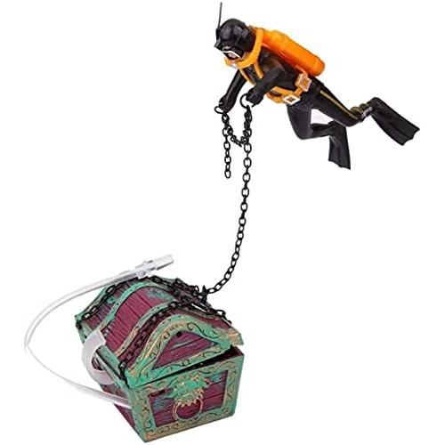 アクアリウム 水槽 置物 Mairuker Aquarium Floating Diver Ornament,Treasure Chest Diver Live-Action Ae