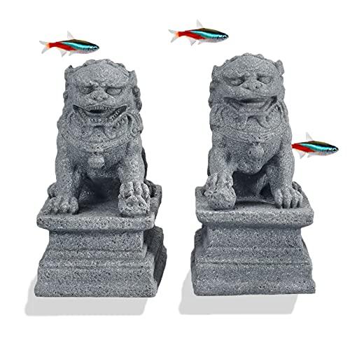 アクアリウム 水槽 置物 1632367 livelyfish Asian Fu Foo Dogs Statues Mini A Pair of Guardian Lion Fig