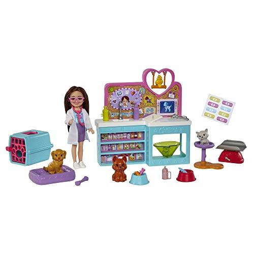 バービー バービー人形 HGT12 Barbie Chelsea Doll and Accessories, Pet Vet Playset with Doll, 4 Animal