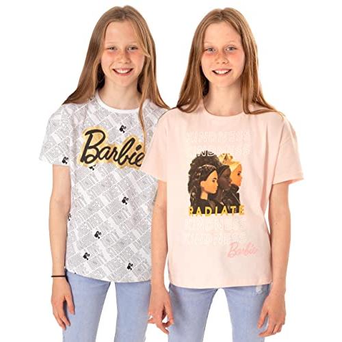 バービー バービー人形 Barbie T-Shirt Girls 2 Pack Kids Inspiring Doll Logo Pink White Top 9-10 Years