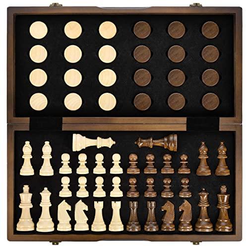 ボードゲーム 英語 アメリカ 19148 AMEROUS Magnetic Wooden Chess and Checkers Game Set, 15 Inches (2