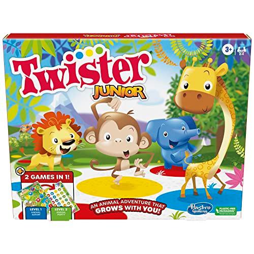 ボードゲーム 英語 アメリカ F7478 Hasbro Gaming Twister Junior Game, Animal Adventure 2-Sided Mat,