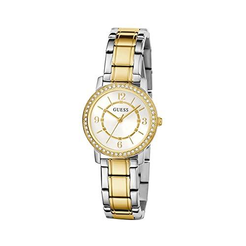 腕時計 ゲス GUESS GW0468L4 GUESS Ladies 28mm Watch - Silver Tone/Gold Tone Strap Silver Tone Case White D