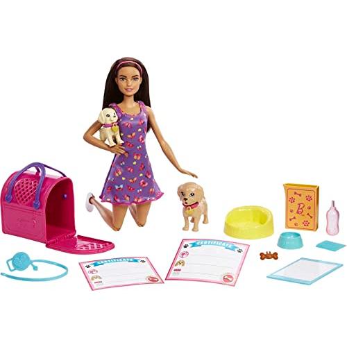 バービー バービー人形 HKD86 Barbie Pup Adoption Doll & Accessories Set with Color-Change， 2 Pets， Ca