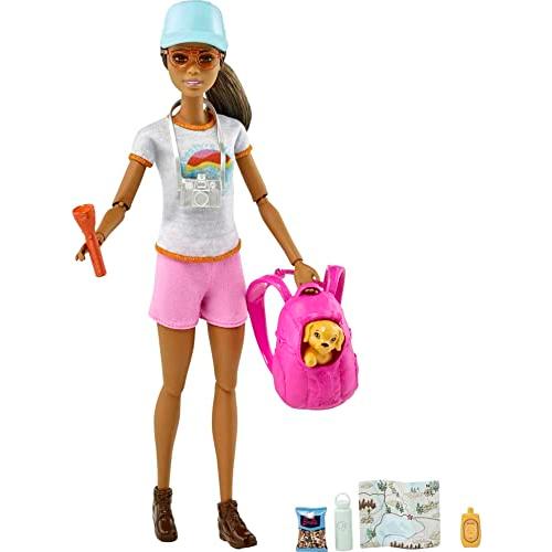 バービー バービー人形 HNC39 Barbie Self-Care Doll, Brunette Posable Hiking Doll with Puppy \u0026 Accesso