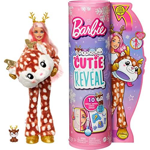 バービー バービー人形 HJL61 Barbie Cutie Reveal Doll, Snowflake Sparkle Series Deer Plush Costume, 1