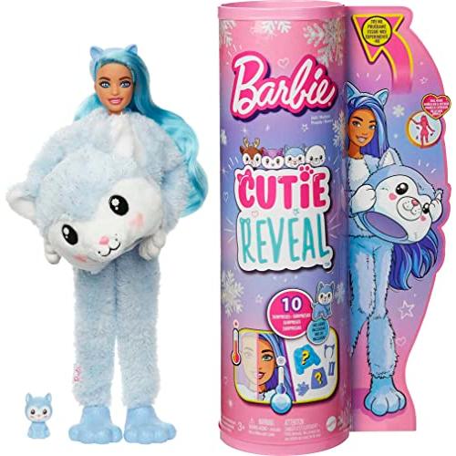 バービー バービー人形 HJL63 Barbie Doll, Cutie Reveal Husky Plush Costume Doll with 10 Surprises, Mi