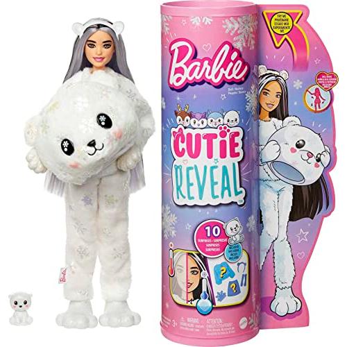 バービー バービー人形 HJL64 Barbie Cutie Reveal Doll, Snowflake Sparkle Polar Bear Costume, 10 Surpr