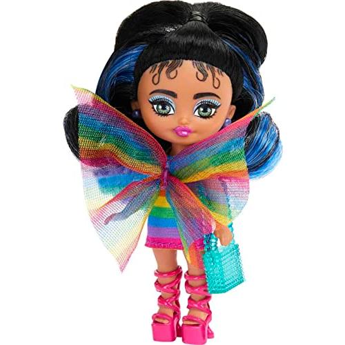 バービー バービー人形 HPJ09 Barbie Extra Mini Minis with Blue-Streaked Black Ponytail Wearing Rainbo
